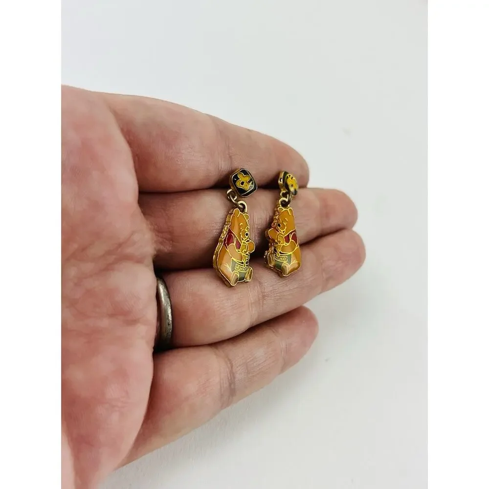 Vintage Winnie the Pooh Dangle Earrings Sitting Pooh w/Honey Pot Enamel Disney - Picture 4 of 14